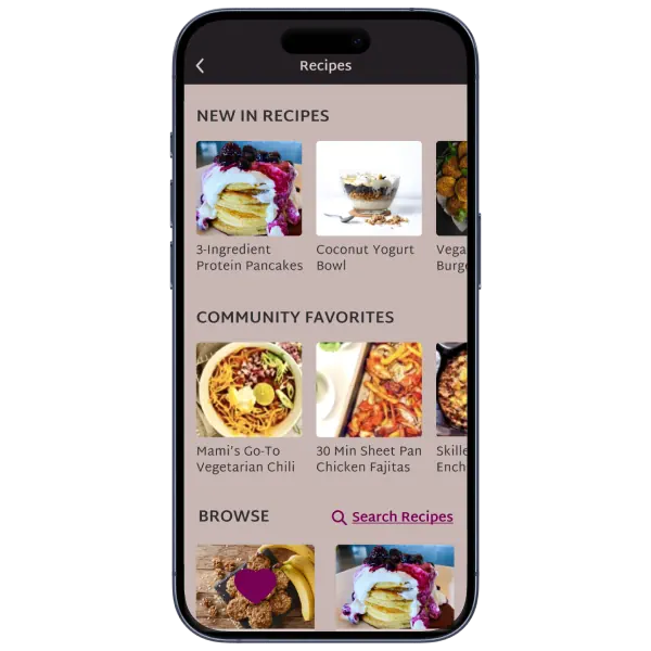 recipe categories and listing screen