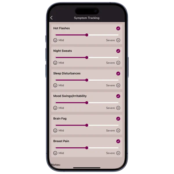 symptom tracking screen